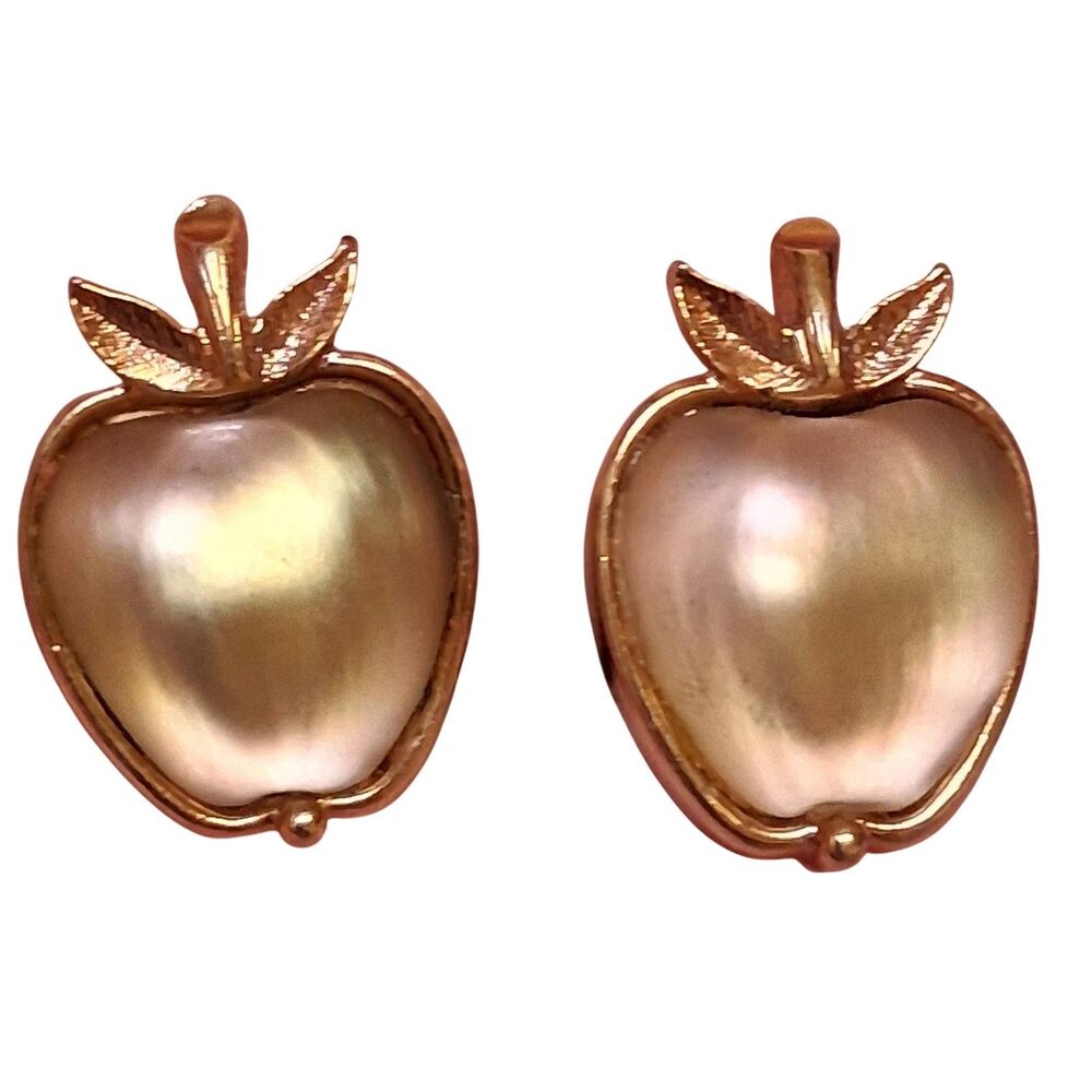 Sarah Coventry Glass Apple Earrings Champagne Glass Clip On